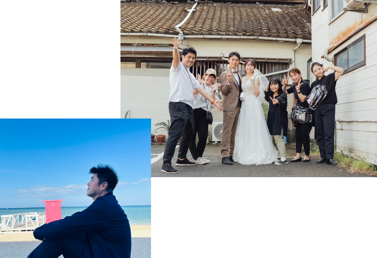 楽しそうにウェディングフォトを撮る様子